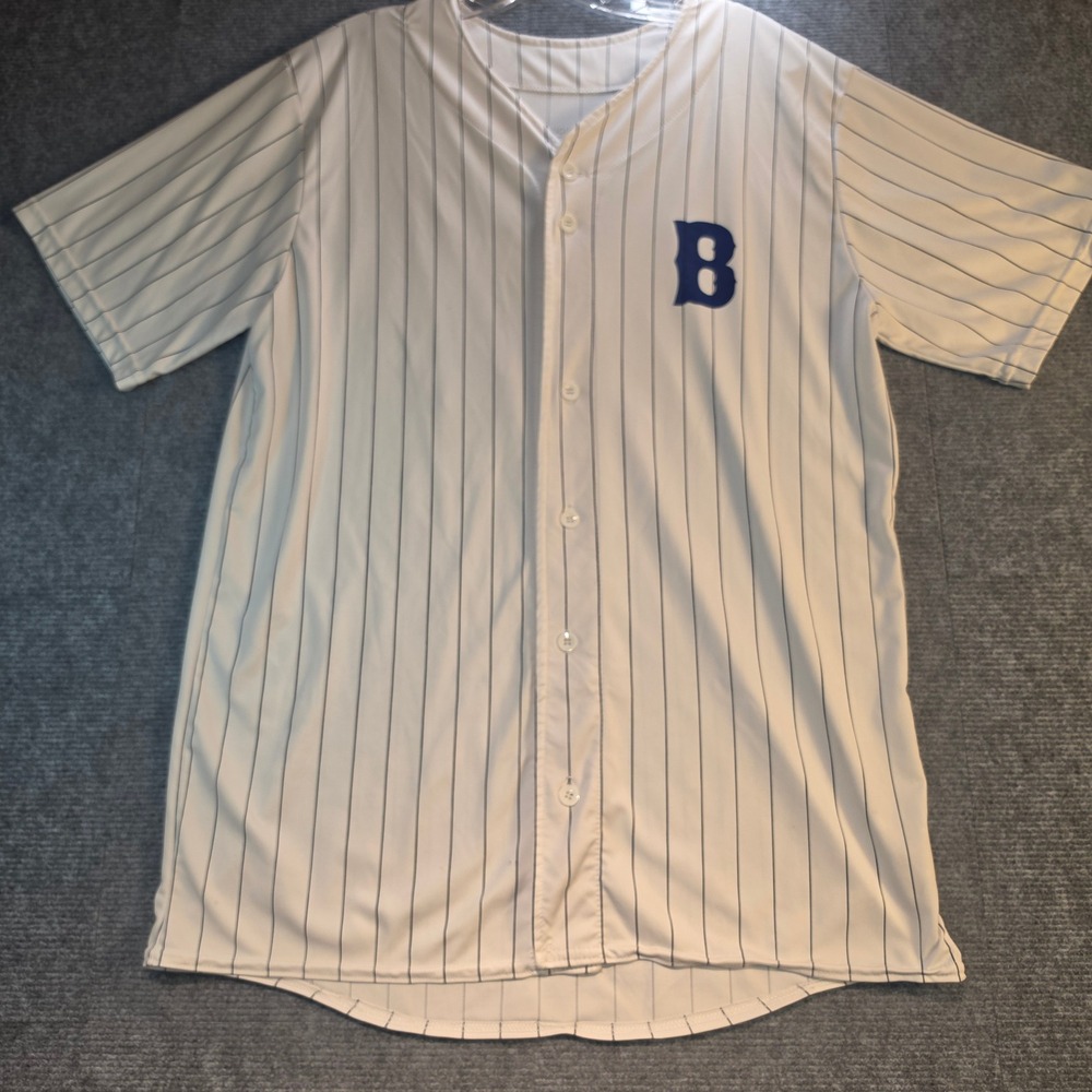 Augusta Sportswear Baseball Jersey Mens Large White Pinstripe Good B Patch